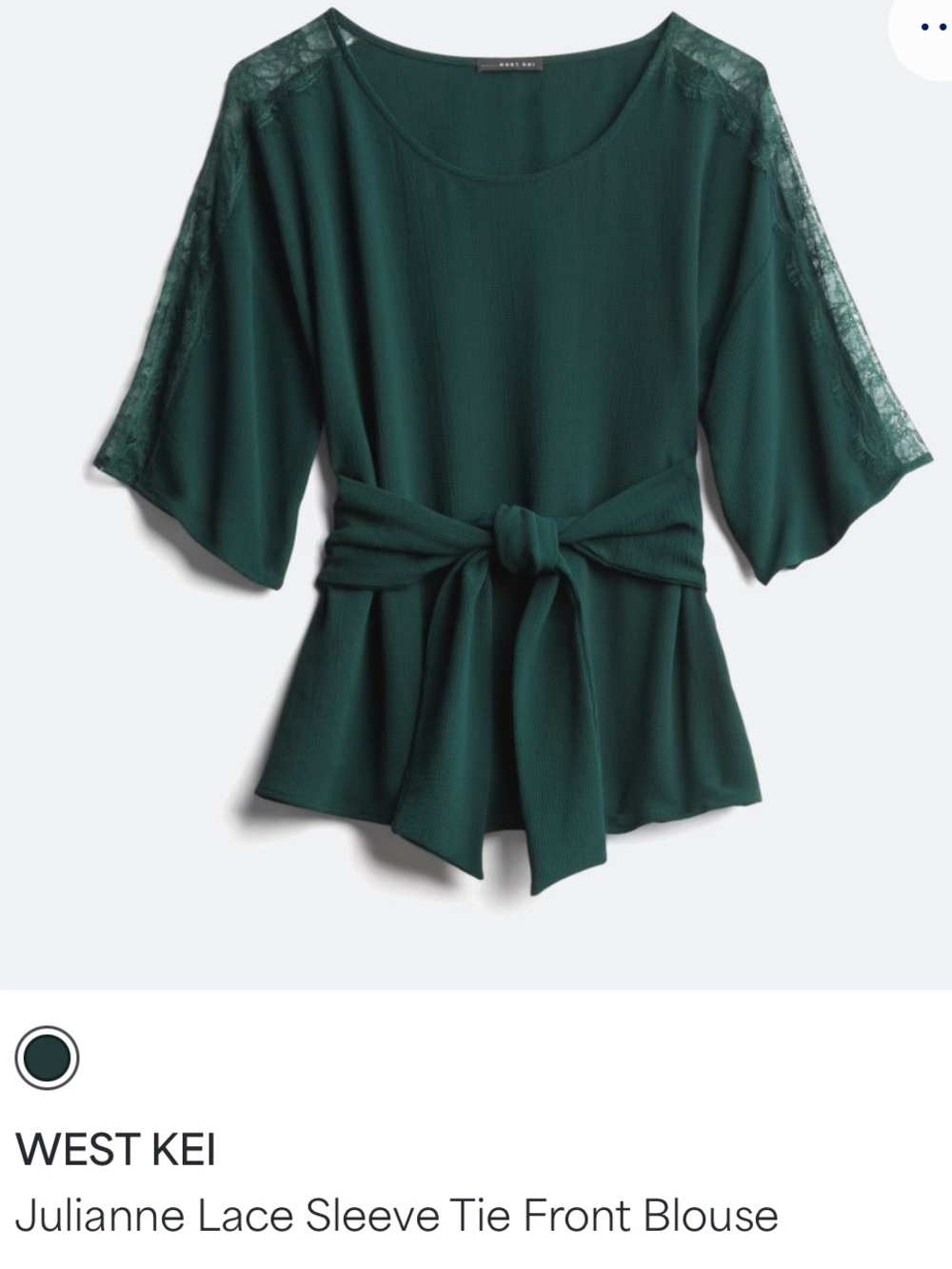 WEST KEI Julianne Lace-Trim Tie-Waist Blouse in Emerald Green